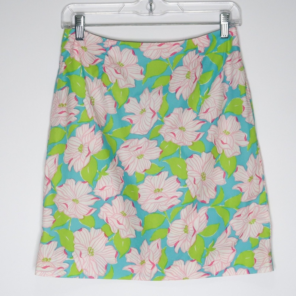 Lauren Ralph Lauren Cotton Mini Skirt 2 Green Pink‎ Floral 60s Artsy 90s Y2K